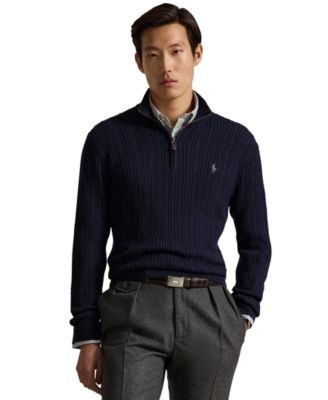 Polo Ralph Lauren мужской свитер с четвертьзастежкой и высоким воротником из кабельной вязки