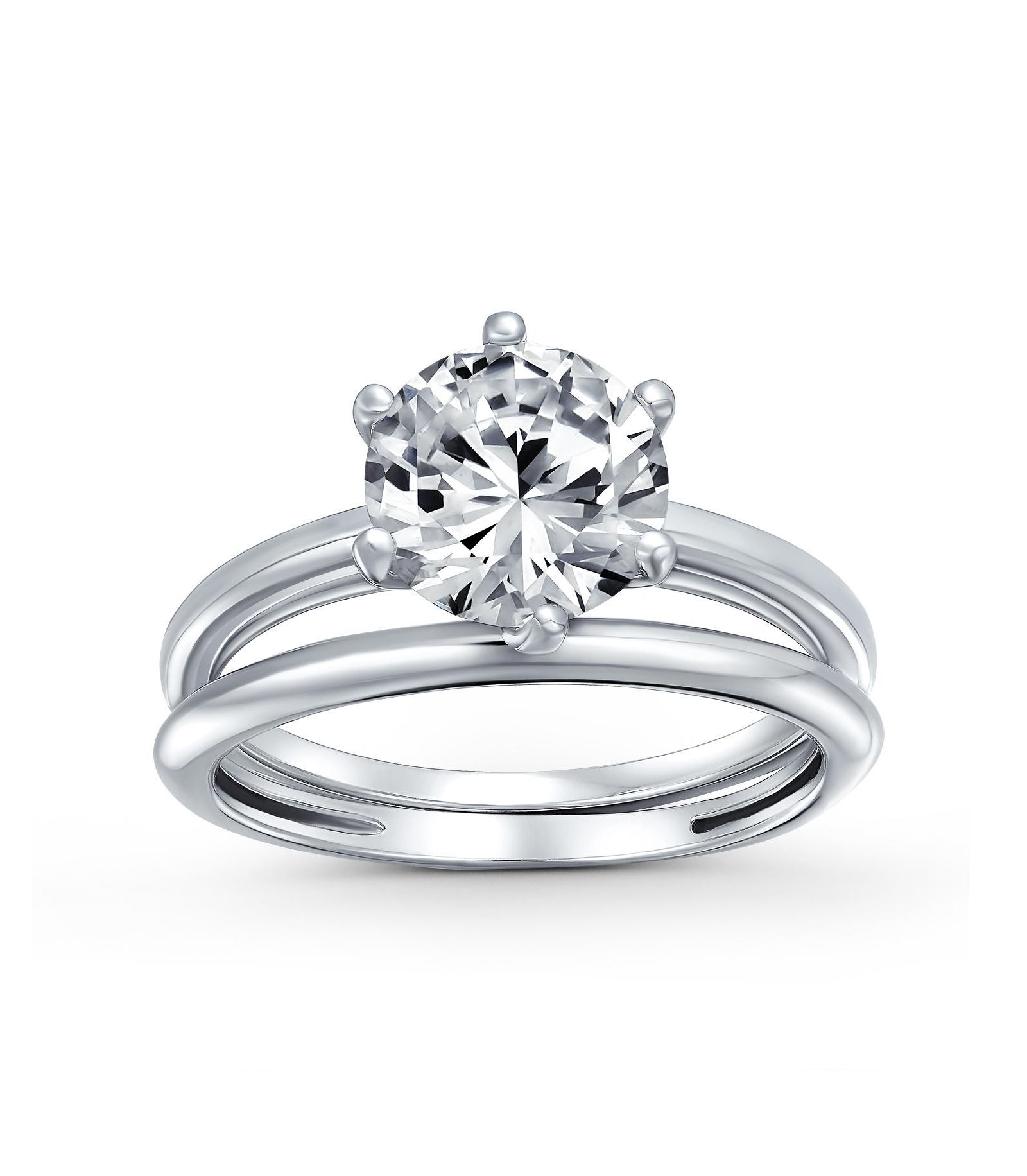 Кольцо помолвочный набор Bling Jewelry Traditional CZ Cubic Zirconia 3CT Solitaire 6 Prong и кольцо, серебро 925 Sterling Silver