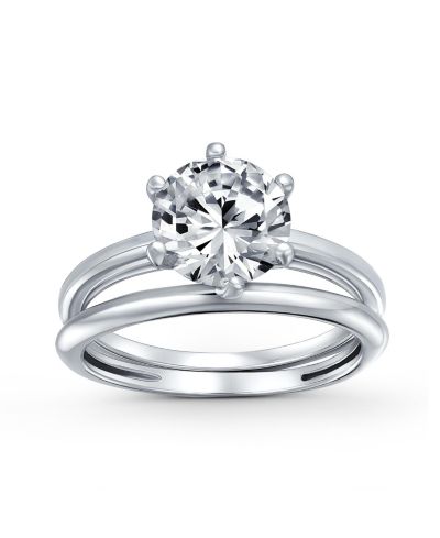 Bling Jewelry Traditional CZ Cubic Zirconia 3CT Solitaire 6 Prong Engagement Ring Set and Band .925 Sterling Silver
