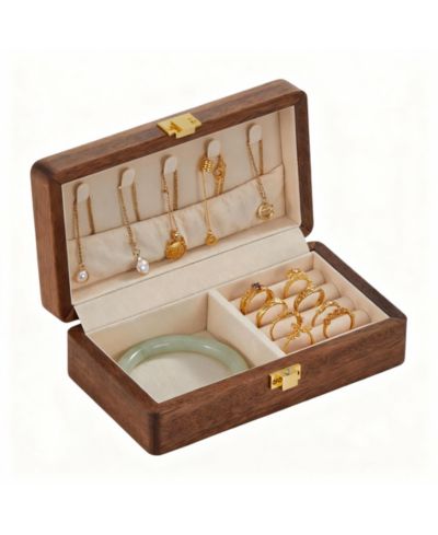 YIGII Solid Wood Travel Organizer Box: Compact, Brass Lock, Premium Material