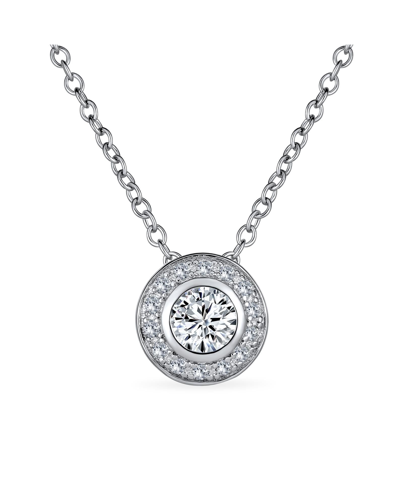 Bling Jewelry Classic Art Deco Style CZ Halo Circle Rosette Solitaire Pendant Cubic Zirconia .925 Sterling Silver