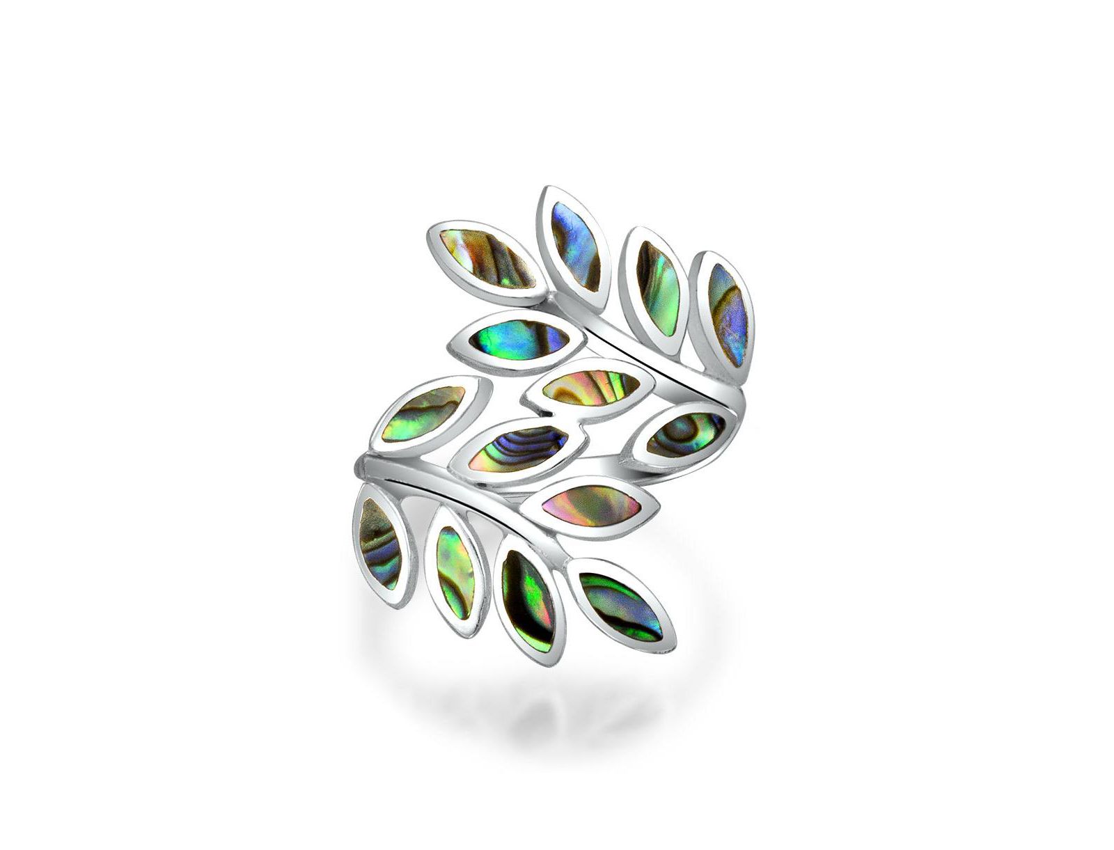 Bling Jewelry Rainbow Abalone Ivy Laurel Vine Leaf Bypass Full Finger Statement Ring .925 Sterling Silver