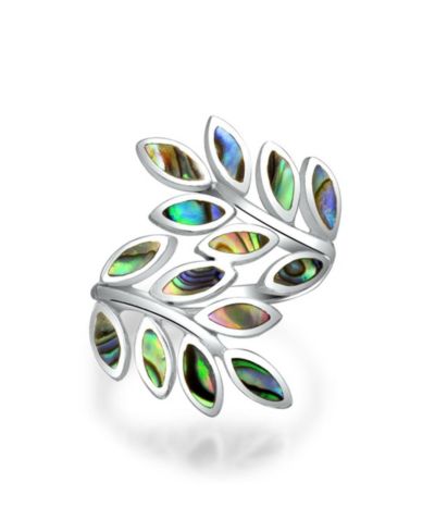 Bling Jewelry Rainbow Abalone Ivy Laurel Vine Leaf Bypass Full Finger Statement Ring .925 Sterling Silver