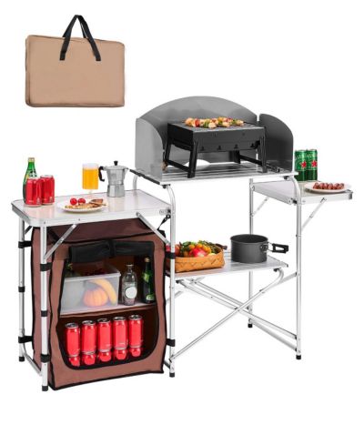 Mecale Outdoor 2-Tier Kitchen Cook Table с Zippered Bag, Портативный Складной Стол для BBQ, вечеринок и кемпинга