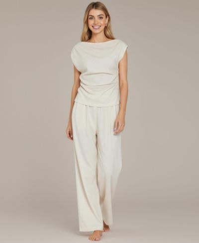 Женский комплект Modenaire Chloe Draped Short Sleeve Top и Wide-Leg Pants Lounge Set