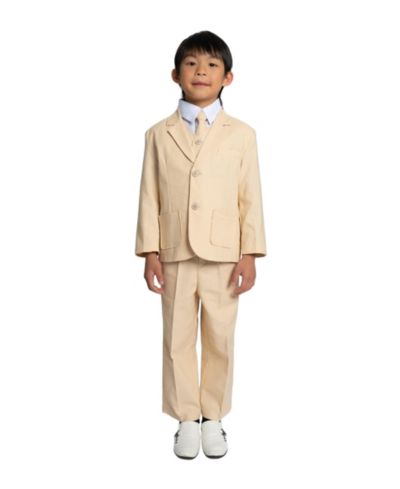 Peanut Butter Collection Toddler Boys Joey Safari Linen 5-Piece Shirt, Tie, Jacket, Vest and Pants Suit Set
