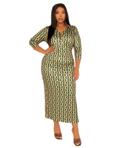 Buxom Couture Plus Size Geometric Print Bodycon Midi Dress