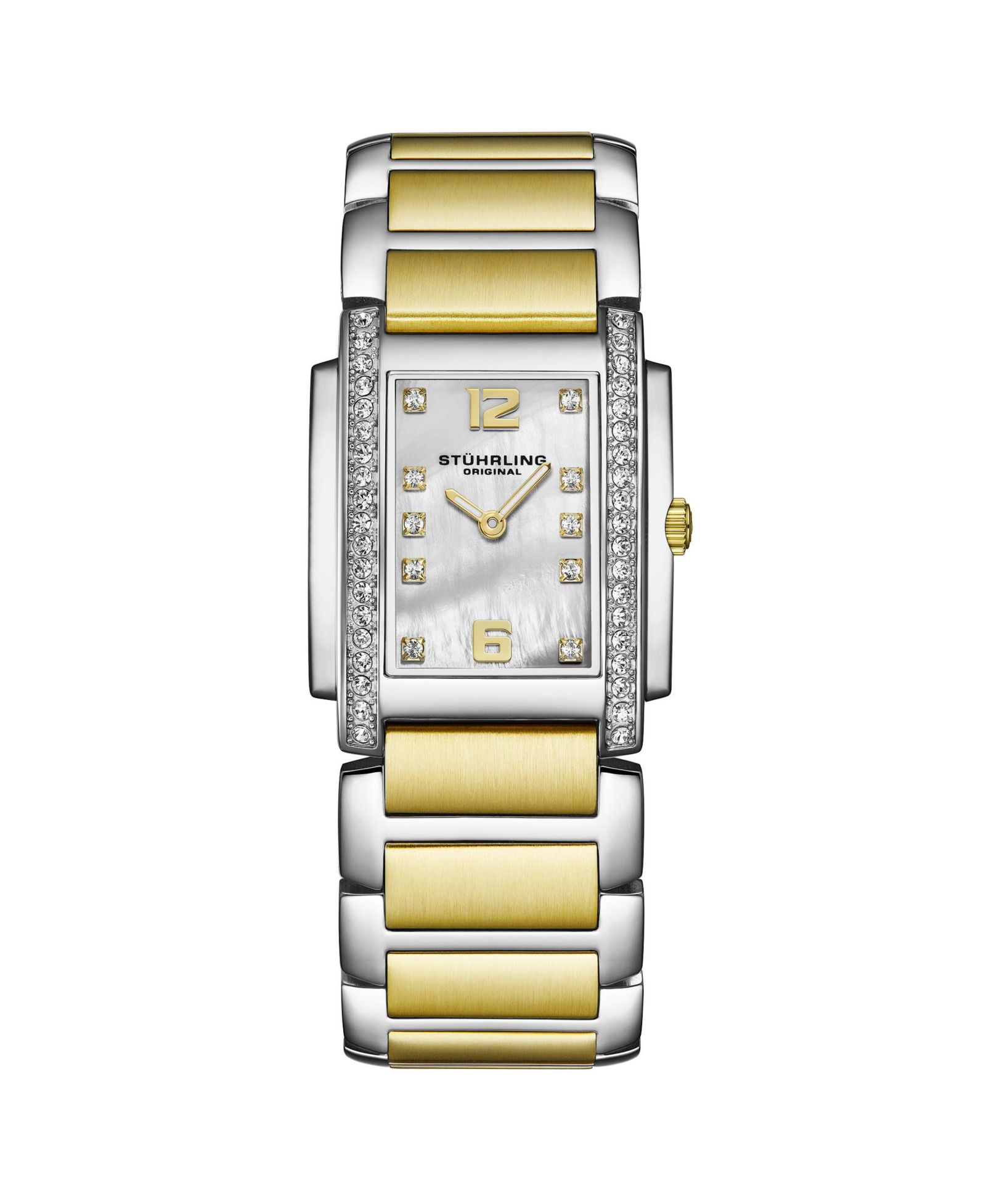 Stuhrling Serafine Women s Rectangular Quartz Watch, Two-Tone Case, Mother-of-Pearl Dial & Swarovski Crystal Bezel