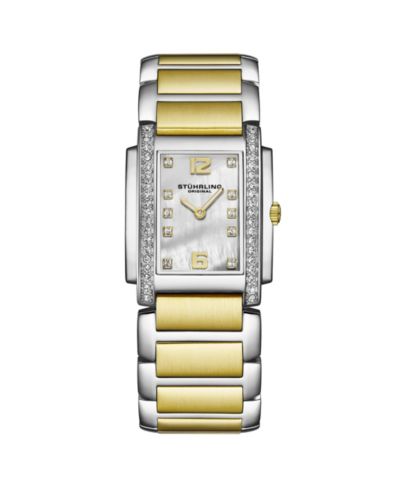 Stuhrling Serafine Women s Rectangular Quartz Watch, Two-Tone Case, Mother-of-Pearl Dial & Swarovski Crystal Bezel