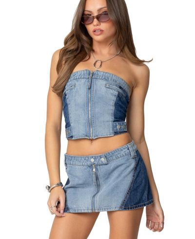 Корсет Edikted Women's Reni Contrast Denim Zip Up