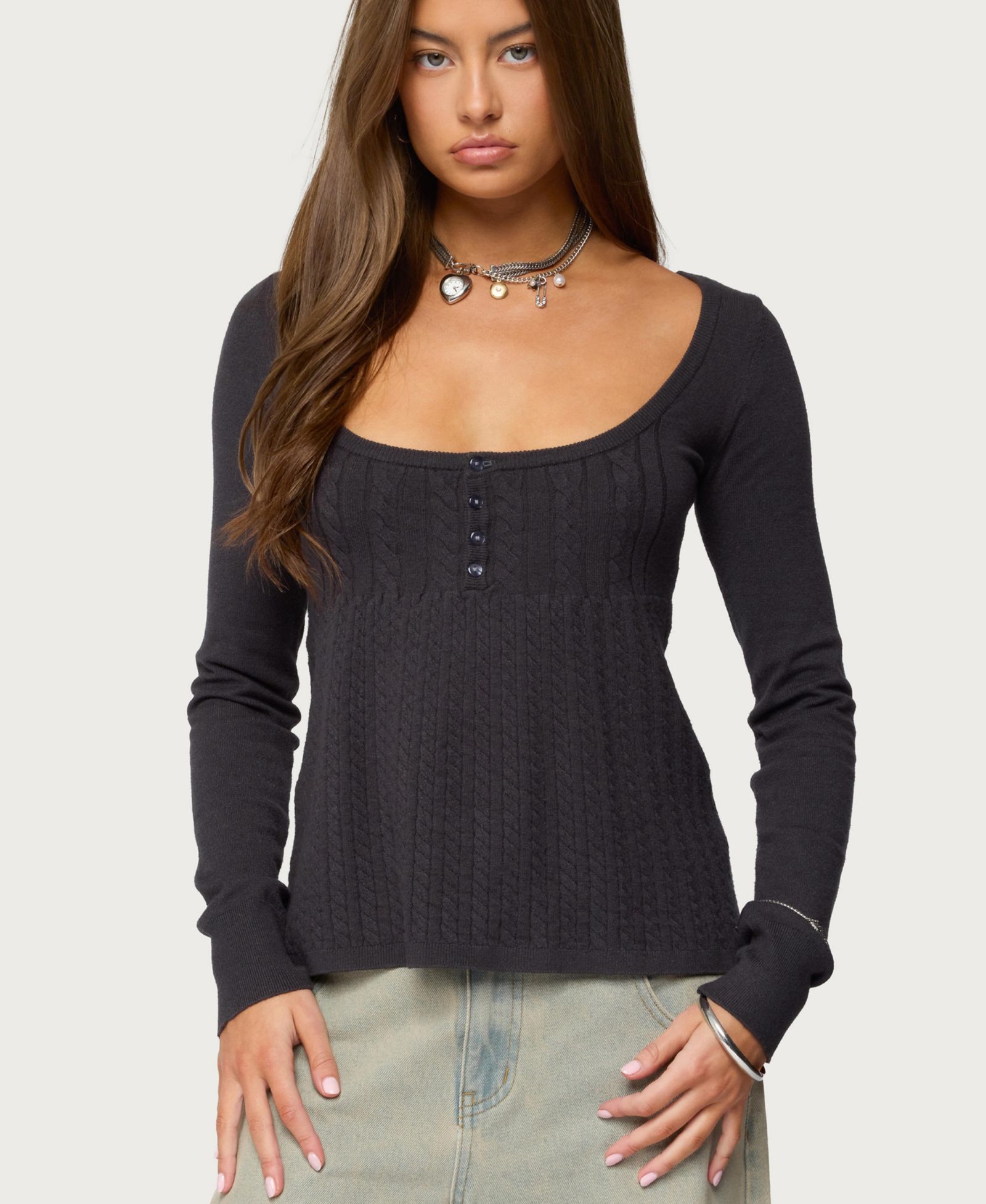 Топ Edikted Women's Jaylah Cable Knit Babydoll