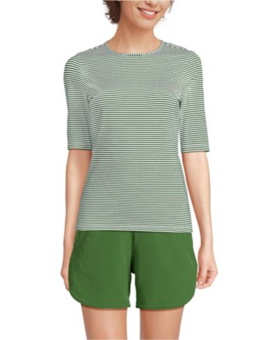Lands' End Women's SunShade UPF 50 Elbow Sleeve Rash Guard Swim Tee