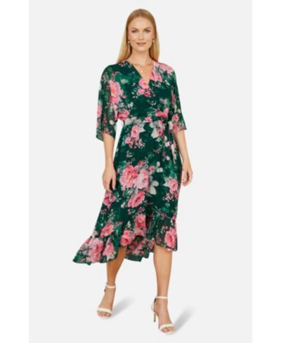 Yumi Women's Midi Dip Hem Wrap Midi Dress
