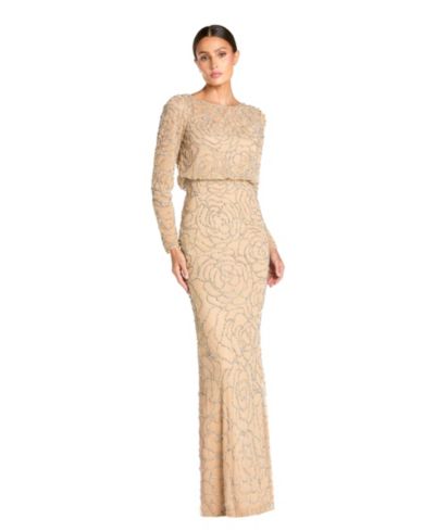 Женское вечернее платье Mac Duggal Long Sleeve Floral Beaded Blouson Gown