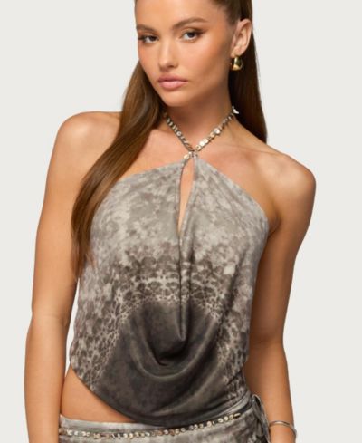 Женский топ Edikted Teresa с открытой спиной и сетчатым halter-фасоном