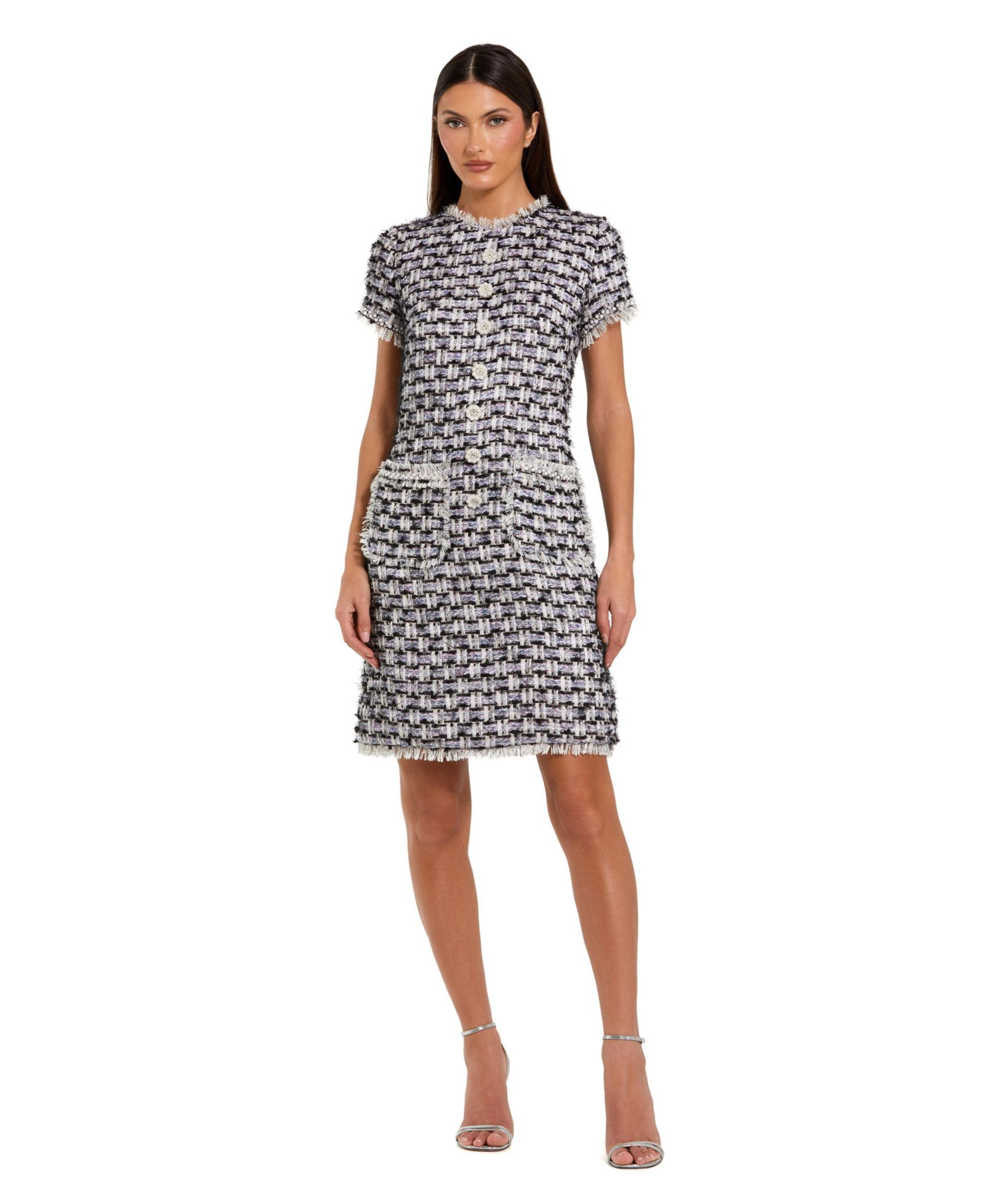 Mac Duggal Women's Cap Sleeve Floral Button Detail Shift Dress