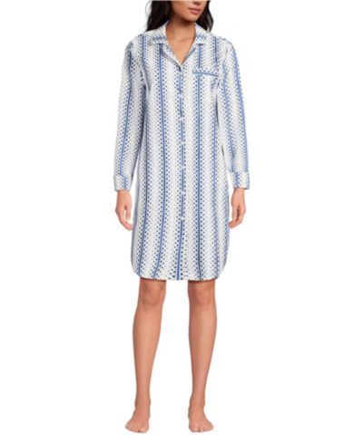 Lands' End Plus Size Cotton Poplin Long Sleeve Sleepshirt Nightgown