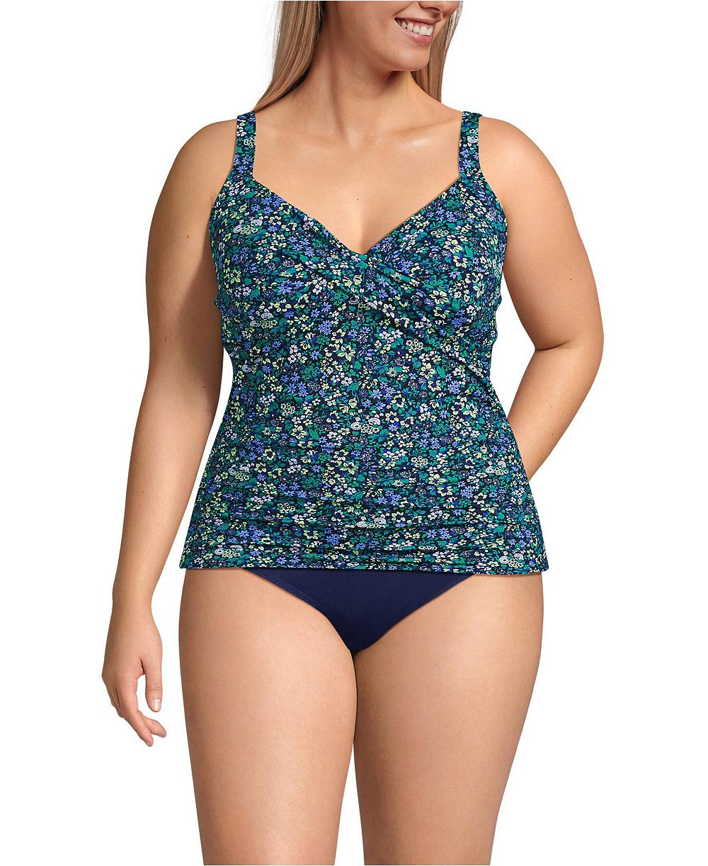 Lands' End Plus Size DDD-Cup Sweetheart Wrap Underwire Tankini Top
