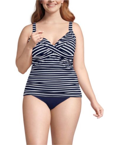 Lands' End Plus Size DDD-Cup Sweetheart Wrap Underwire Tankini Top