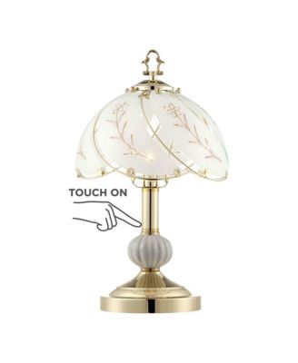 Regency Hill Traditional Accent Table Lamp 15" High Polished Brass Floral Etched Glass Shade Touch On Off for Bedroom Bedside