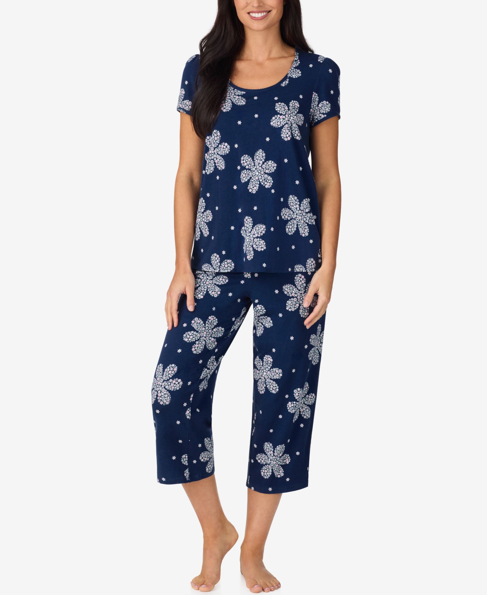 Cuddl Duds Women's Short-Sleeve Top & Cropped Pants, 2-Piece Pajama Set