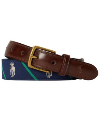 Мужской кожаный ремень Polo Ralph Lauren с отделкой и полосками Polo Bear