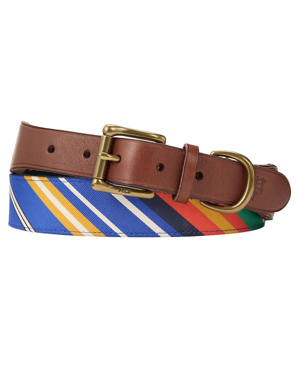 Polo Ralph Lauren Leather-Trim Striped Jacquard Belt