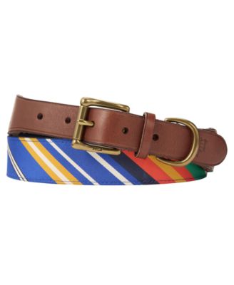 Polo Ralph Lauren Leather-Trim Striped Jacquard Belt