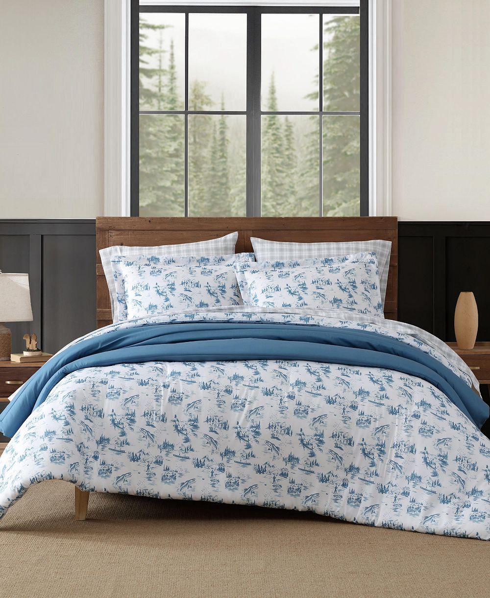 Реверсивный комплект из 3 пуховых одеял Eddie Bauer Fish Town Toile, Full/Queen