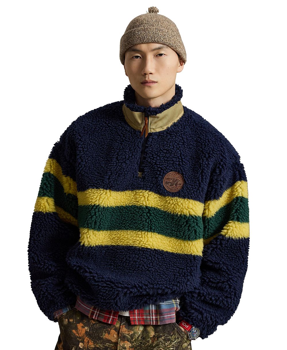 Polo Ralph Lauren Мужской флисовый пуловер с четвертьзастёжкой и полосатым узором