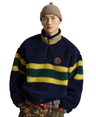 Polo Ralph Lauren Мужской флисовый пуловер с четвертьзастёжкой и полосатым узором