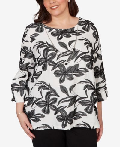 Женский топ Alfred Dunner Plus Size Crowd Pleaser Embroidered Flower