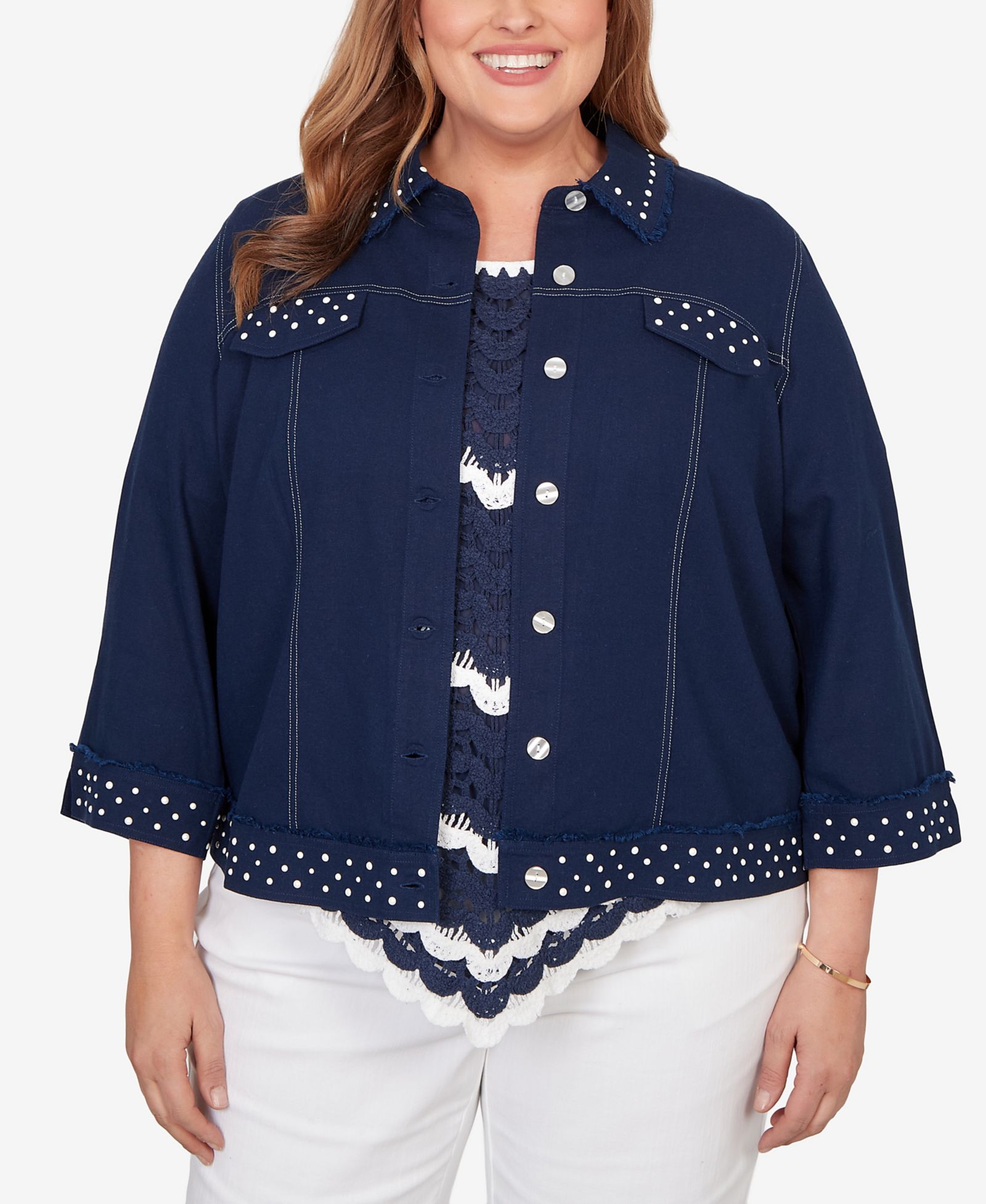 Alfred Dunner Plus Size джинсовая куртка с отделкой жемчугом Port Side