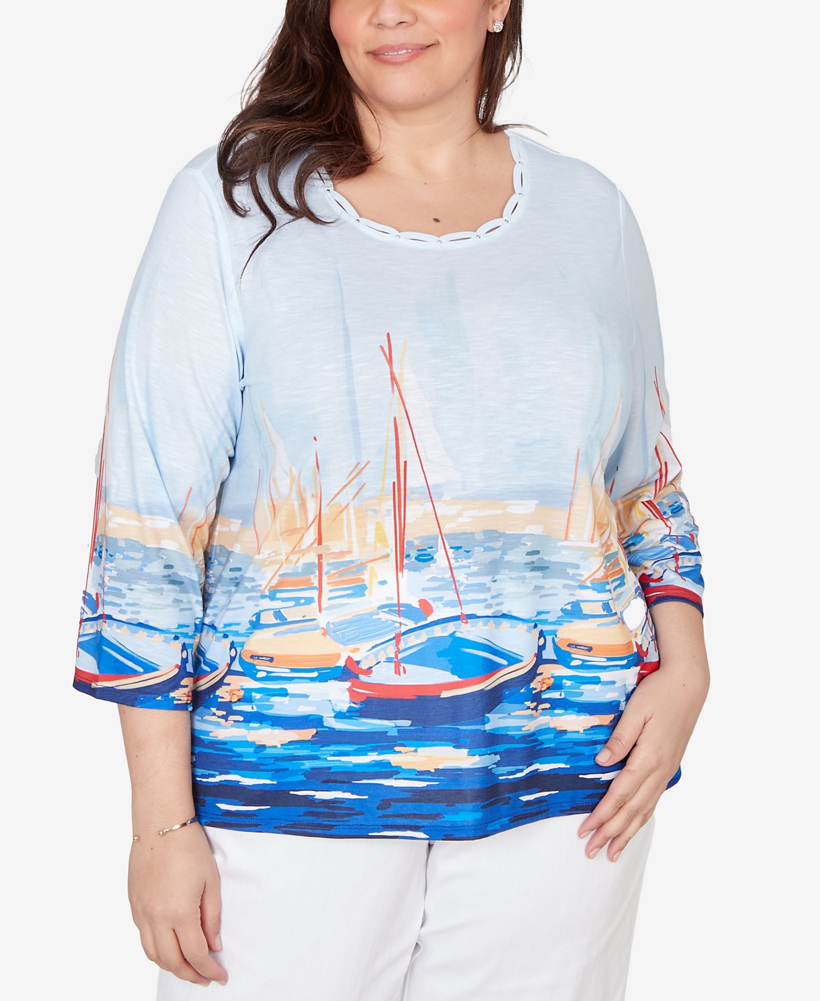 Alfred Dunner Plus Size топ с принтом Port Side Harbor Scene
