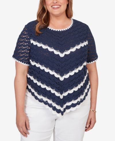Женский топ Alfred Dunner Plus Size Port Side Chevron Crochet с коротким рукавом
