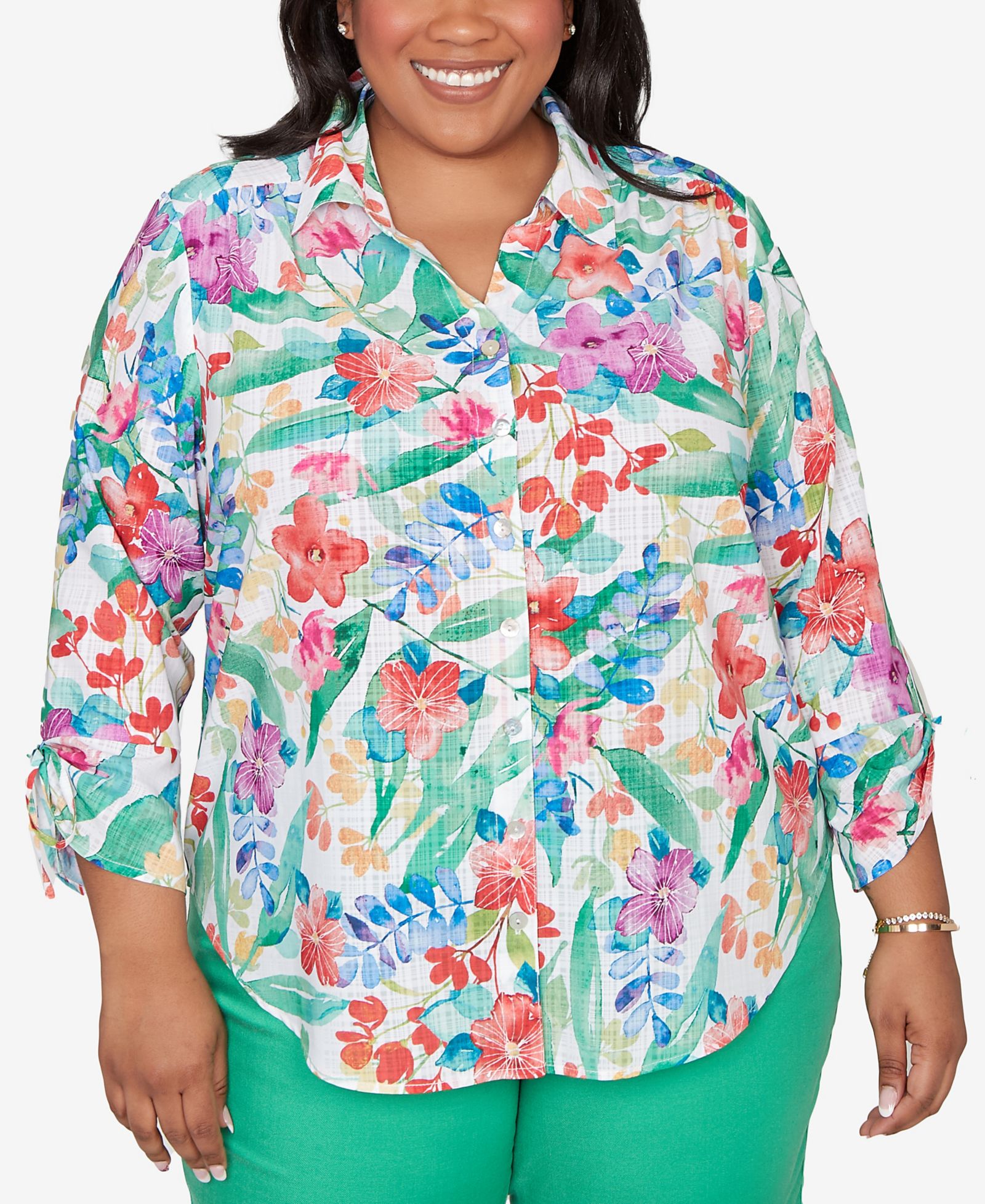 Женский топ Alfred Dunner Plus Size Resort Living с тропическим принтом и завязками