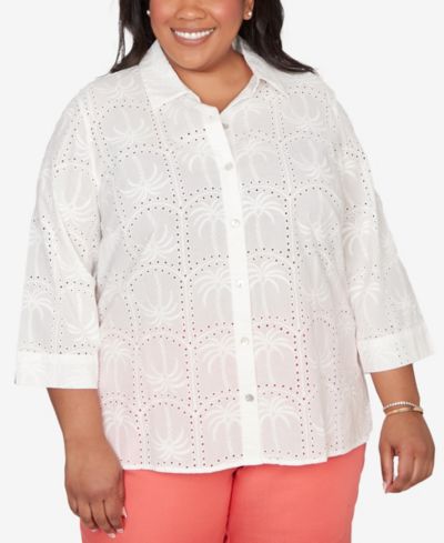 Верх Alfred Dunner Plus Size Resort Living с вышивкой и пуговицами