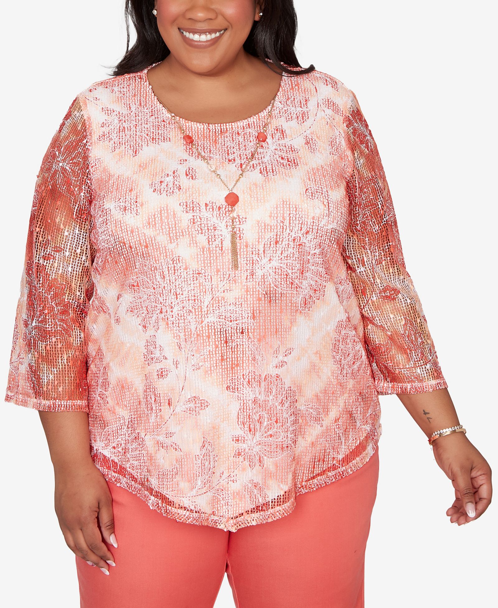 Alfred Dunner Топ Plus Size Batik Tie Dye Chevron с ожерельем