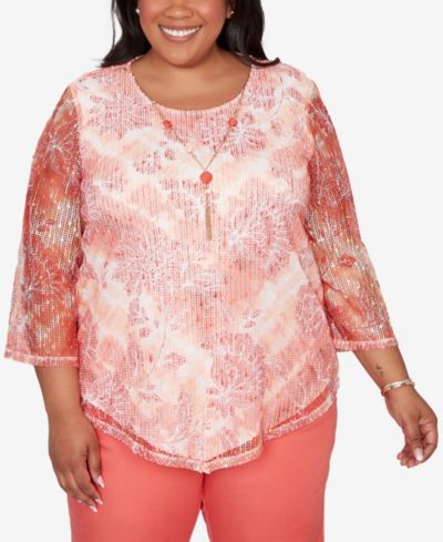 Alfred Dunner Топ Plus Size Batik Tie Dye Chevron с ожерельем
