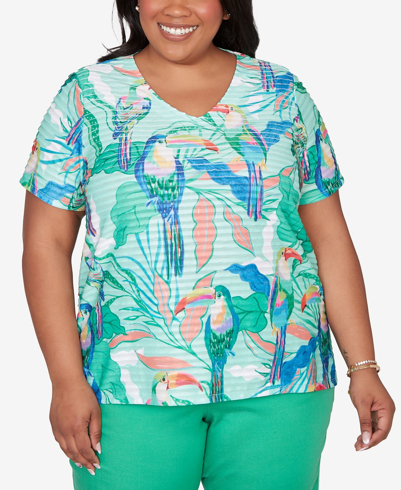 Топ Alfred Dunner Plus Size Resort Living Toucan с коротким рукавом