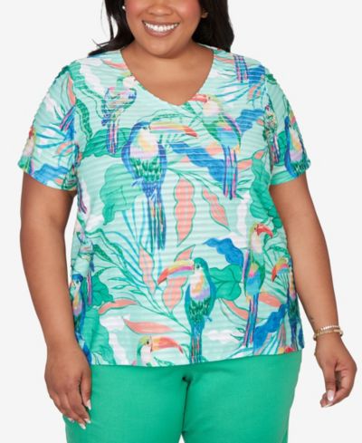 Топ Alfred Dunner Plus Size Resort Living Toucan с коротким рукавом