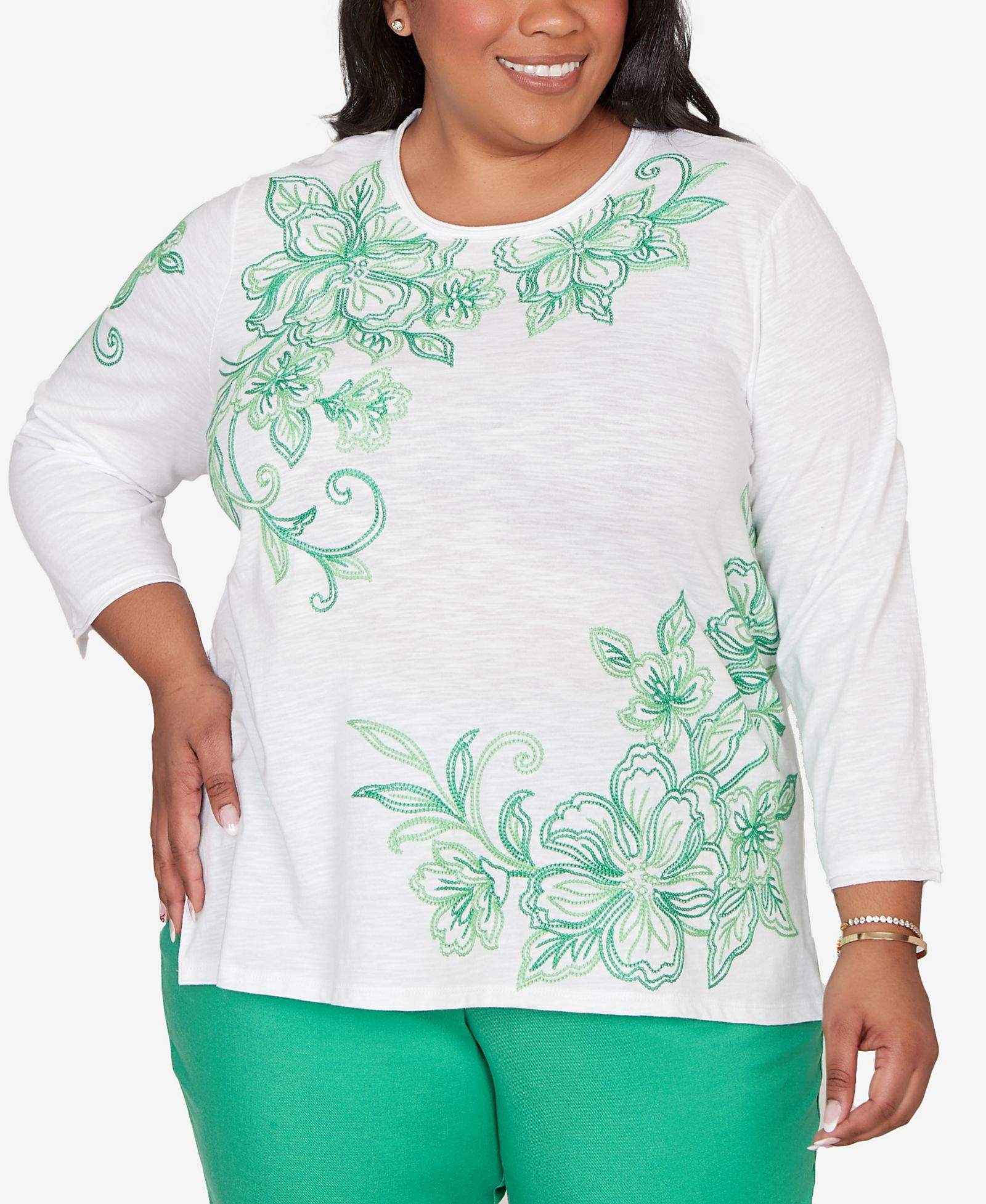 Alfred Dunner Plus Size топ с вышивкой Tropical Flower
