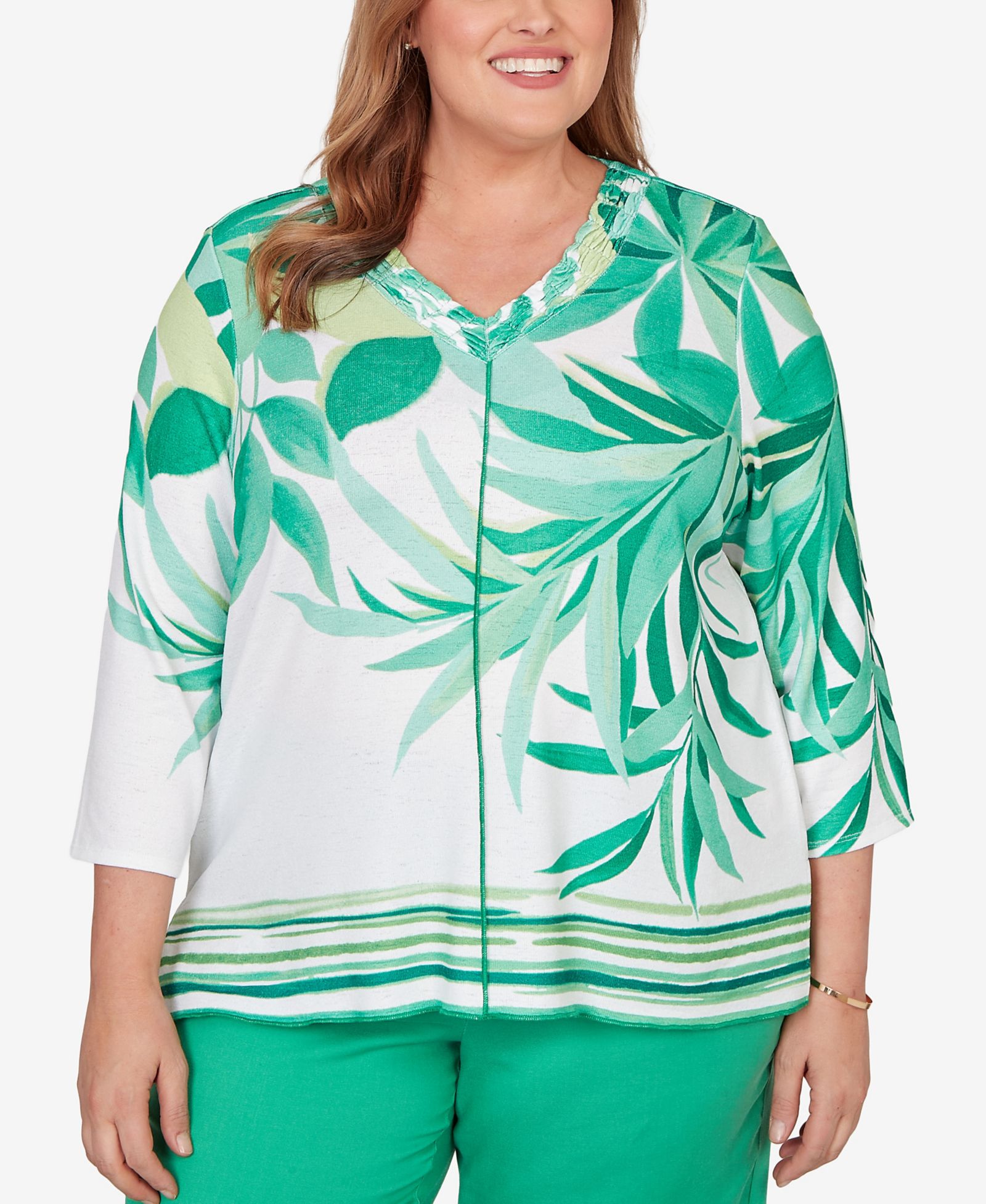 Женский топ Alfred Dunner Plus Size Resort Living Artisan с узором листьев