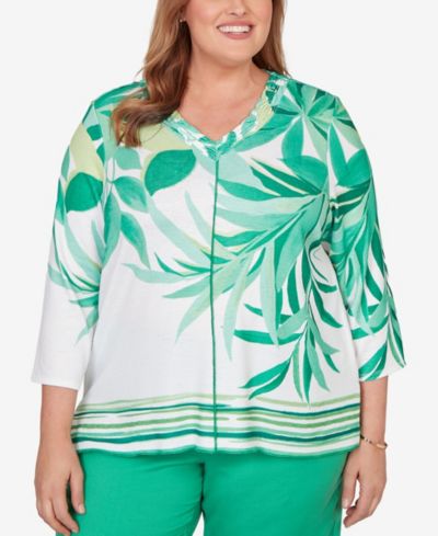Женский топ Alfred Dunner Plus Size Resort Living Artisan с узором листьев