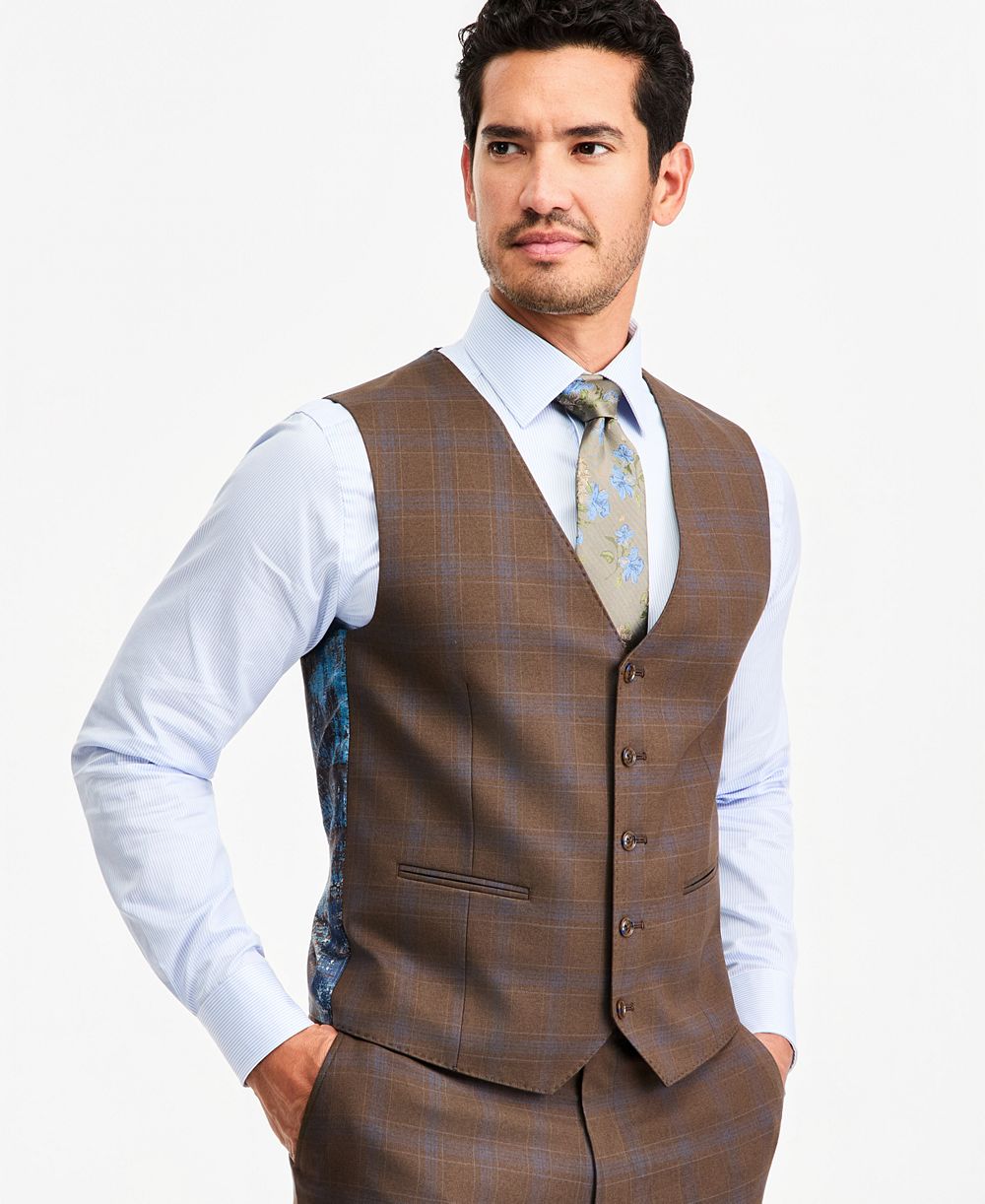 Мужской жилет Tayion Collection Classic-Fit Brown Plaid Suit Separate