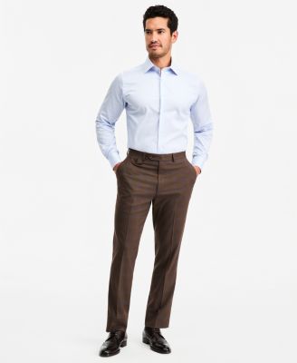 Tayion Collection Men's Classic-Fit Brown Plaid Suit Separate Pants