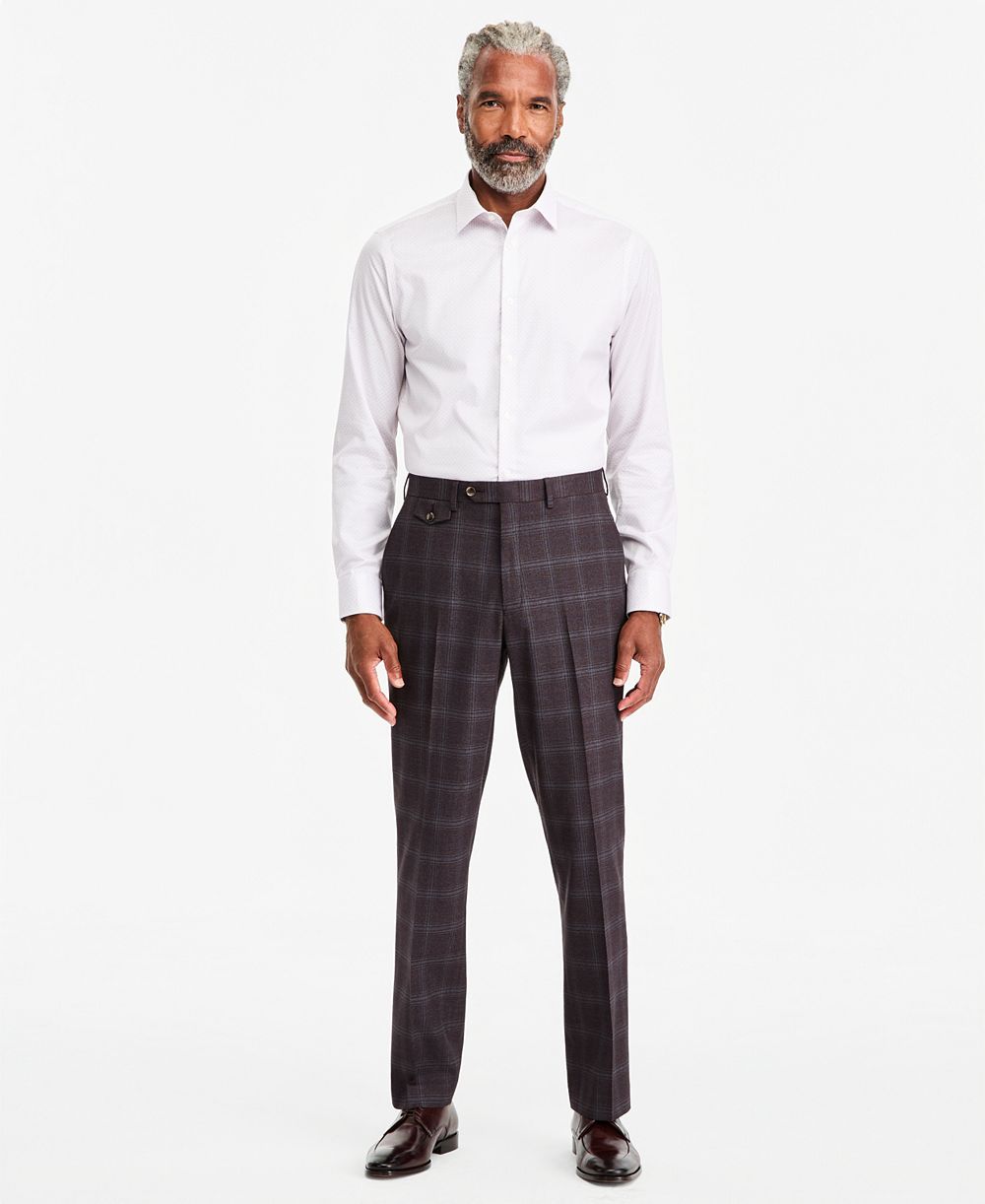 Tayion Collection Men's Classic-Fit Burgundy Plaid Suit Separate Pants