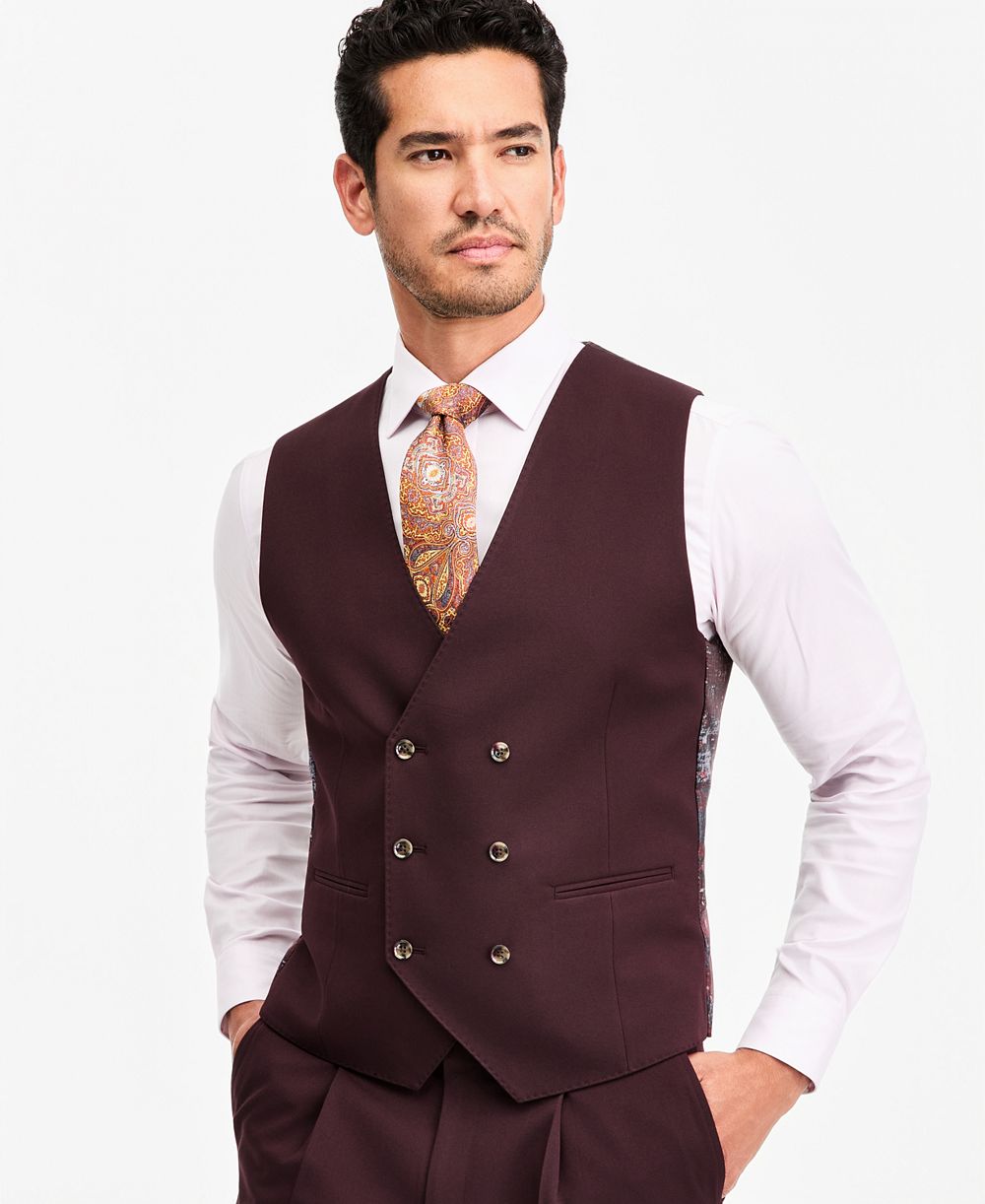 Tayion Collection мужской жилет от костюма цвета бордо классического кроя