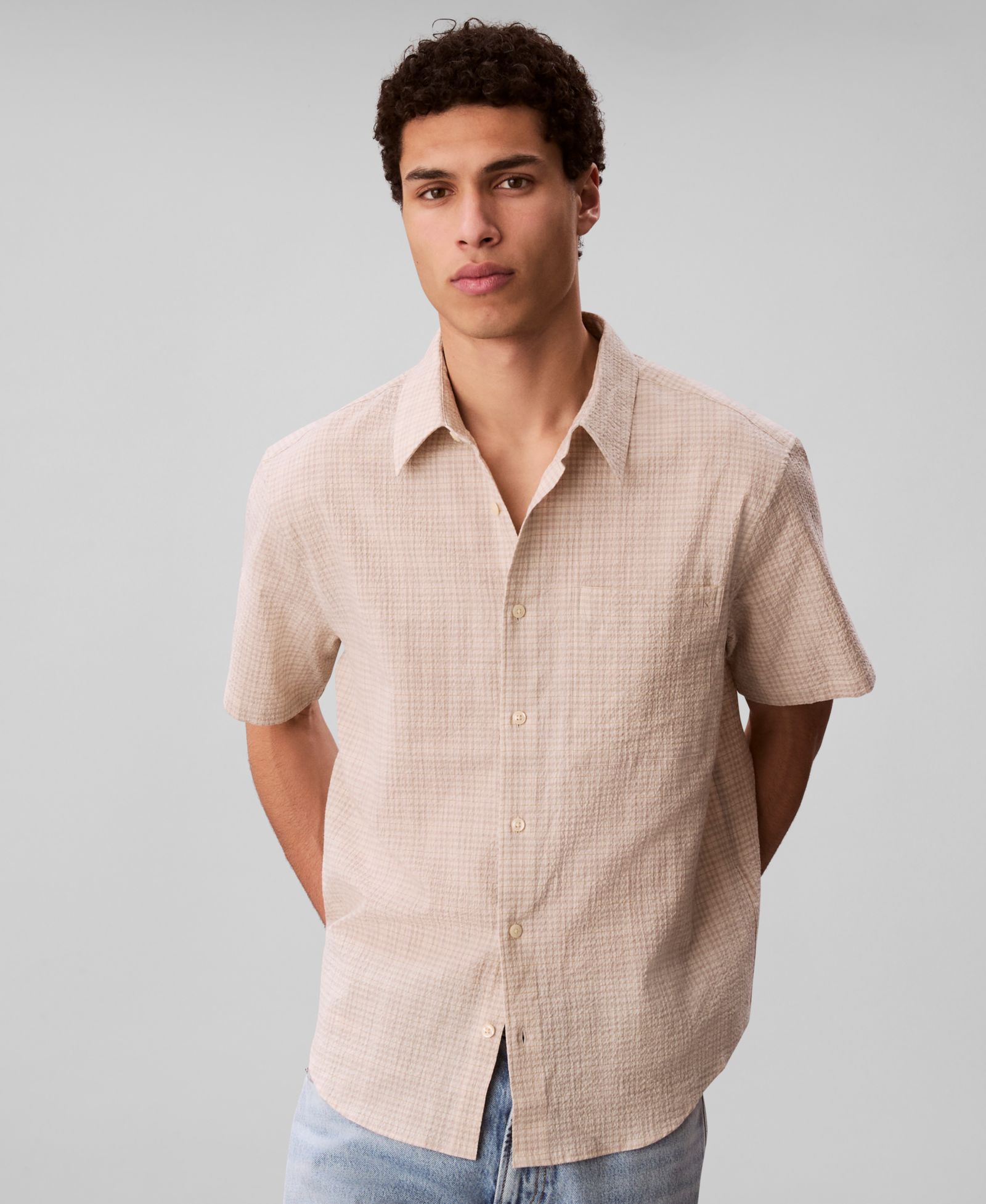 Calvin Klein Men's Short-Sleeve Crinkle Poplin Shirt