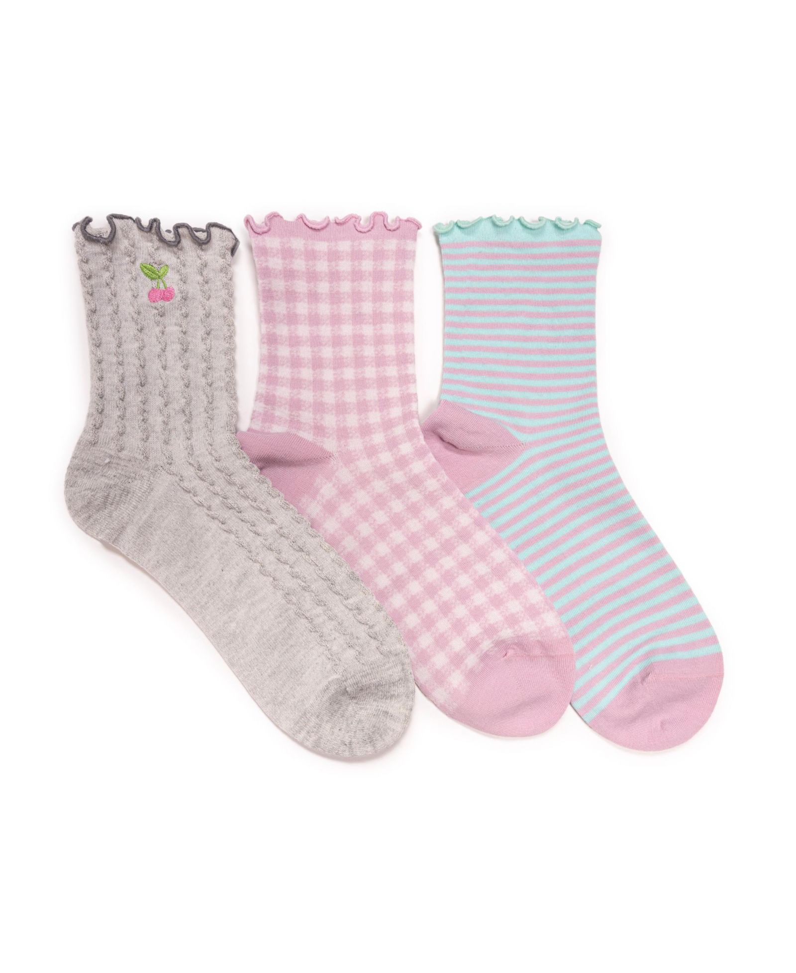 MUK LUKS Women's Embroidered Quarter Crew Socks, 3 Pair Pack